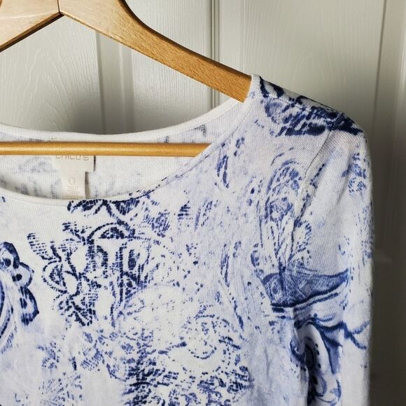 Chico's Blue Patterned Blouse Size S - Picture 3 of 7